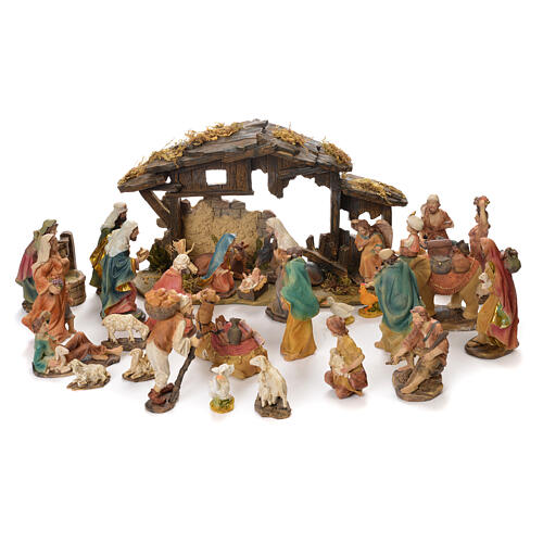 Complete Nativity scene set 32 pcs 23 cm in colored resin 1