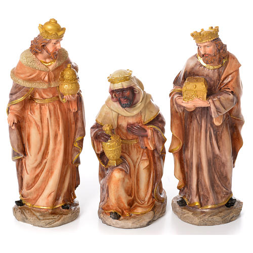 Complete nativity set in natural coloured resin, 11 figurines 31cm 3