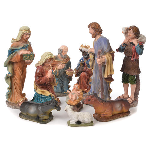Nativity set in resin, 10 figurines measuring 44cm 1