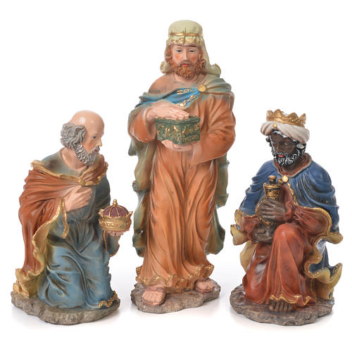 Nativity set in resin, 10 figurines measuring 44cm 3