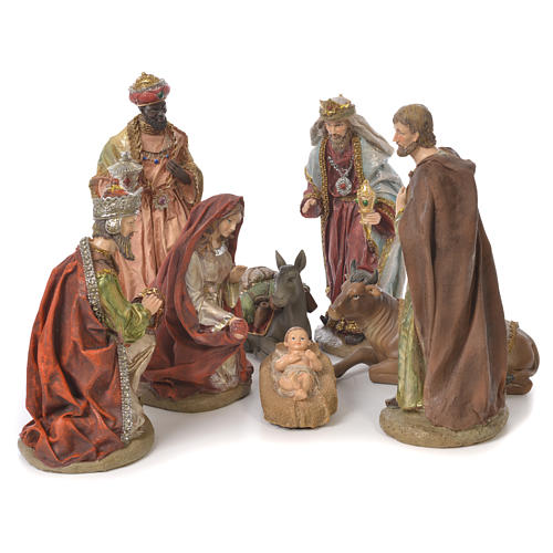 Complete nativity set in resin, 8 figurines 30cm 1