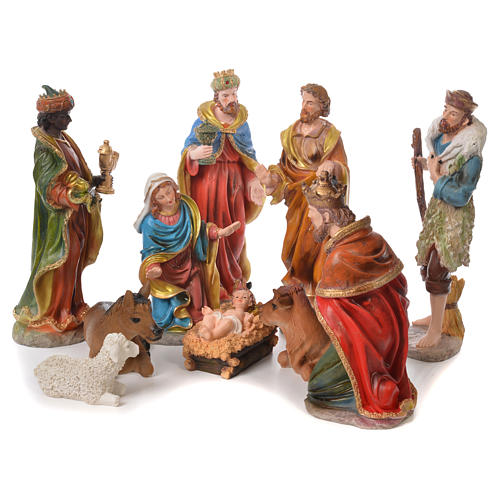 Complete nativity set in resin, 9 figurines 27cm 1