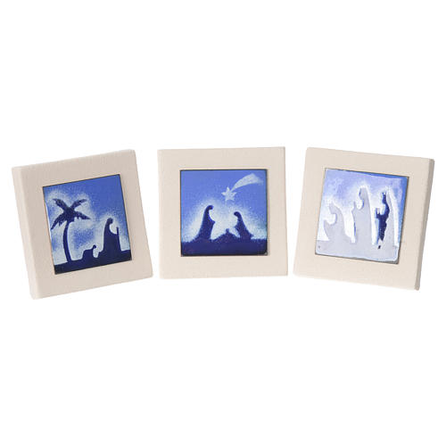 Triptych of blue scenes, Ceramics Centro Ave 10cm 1