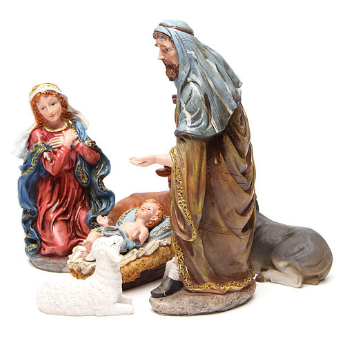 Complete nativity set in multicoloured, gold resin, 6 figurines 30cm 2