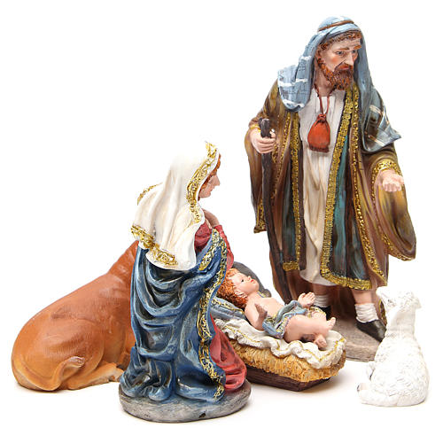 Complete nativity set in multicoloured, gold resin, 6 figurines 30cm 4