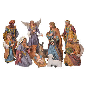 Complete nativity set in multicoloured resin, 11 figurines 27cm