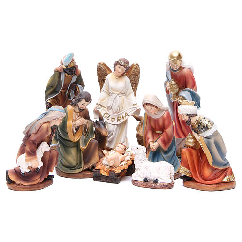 Nativity set in resin, 11 figurines measuring 19.5cm 1