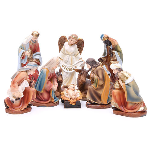 Nativity set in resin, 11 figurines measuring 14cm 1