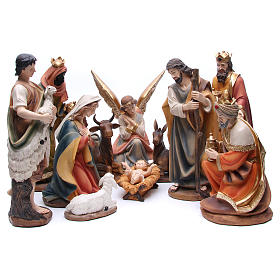 Nativity set in resin, 11 figurines 43cm wood-like finish