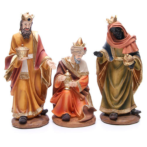 Nativity set in resin, 11 figurines 43cm wood-like finish 4