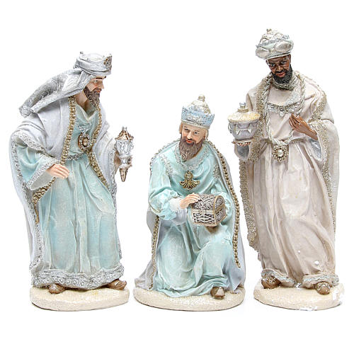 Nativity set in resin measuring 31cm, 8 characters with Blue Grey finish 4