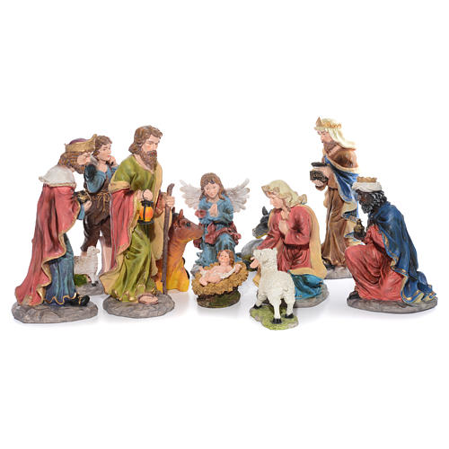 Complete nativity set in resin measuring 55cm, 11 characters. 1