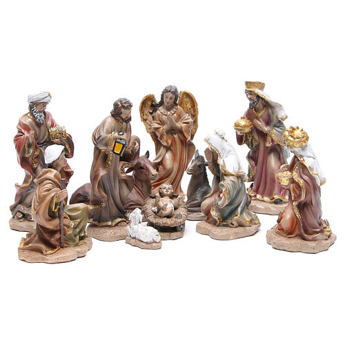 Resin nativity set measuring 20cm, 11 figurines in Wood-like effect 1