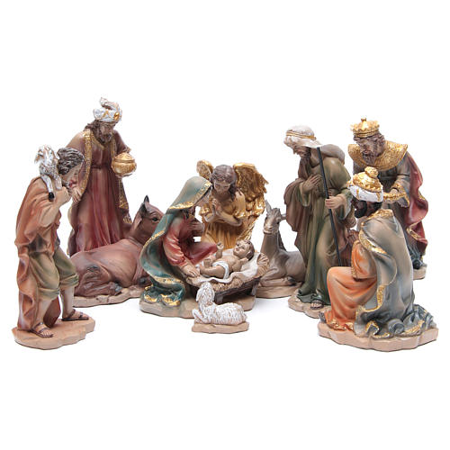 Crèche h 21,5 cm résine 10 santons 1