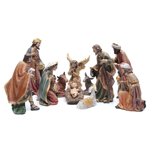 Resin nativity set measuring 29cm, 11 decorated figurines 1