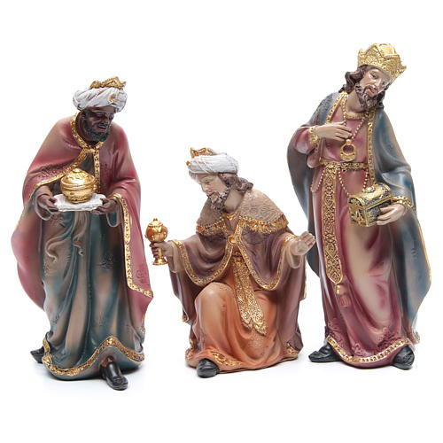 Presepe h. 29 cm in resina set di 11 pezzi decorati 4
