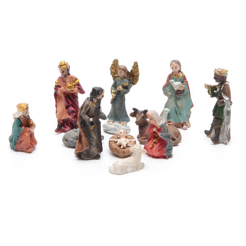 Mini nativity set in resin measuring 3.3cm, 11 figurines with soft colours 1
