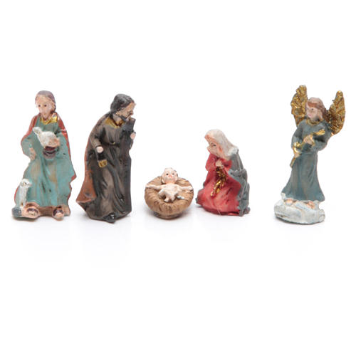 Mini nativity set in resin measuring 3.3cm, 11 figurines with soft colours 2