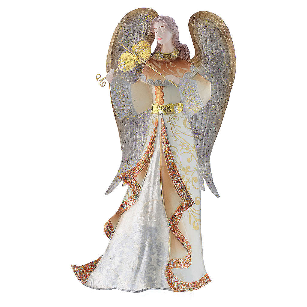 Musician Angels, set of 2 pcs, stylised nativity figurines in metal