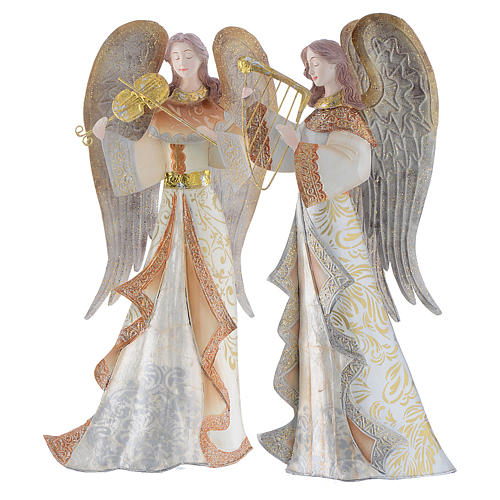 Musician Angels, set of 2 pcs, stylised nativity figurines in metal 1