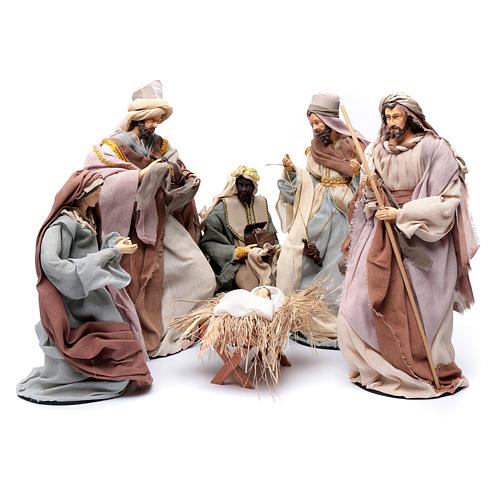 Country style nativity scene with 6 pieces in resin and gauze 45 cm 1