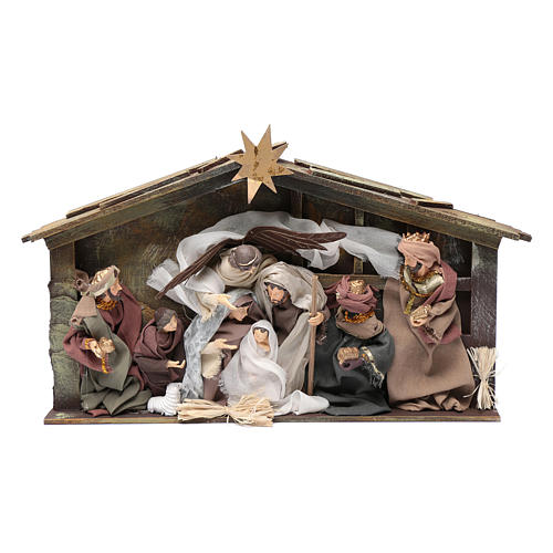 Resin nativity scene setting in hut with frame 35 cm 1