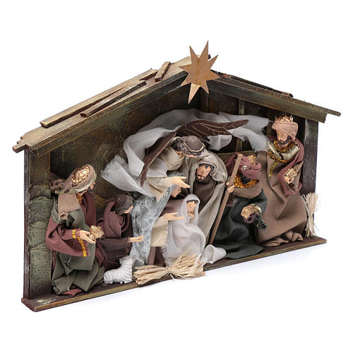 Resin nativity scene setting in hut with frame 35 cm 3