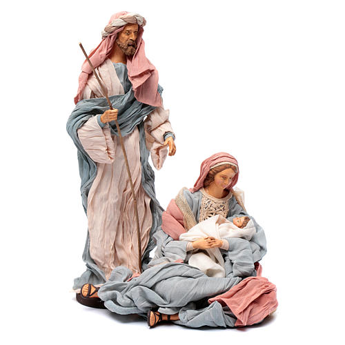 Holy family in resin and indigo fabric 30 cm 1