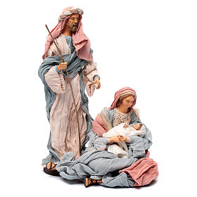 Holy family in resin and indigo fabric 30 cm
