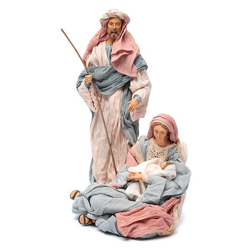 Holy family in resin and indigo fabric 30 cm 2