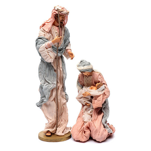 Holy family in resin and pink and light blue gauze 50 cm 1