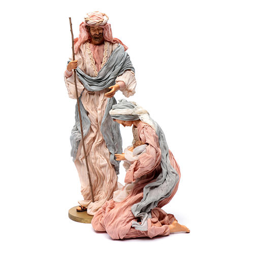 Holy family in resin and pink and light blue gauze 50 cm 2