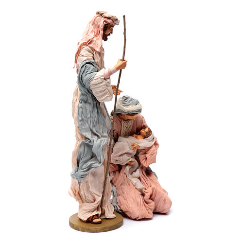 Holy family in resin and pink and light blue gauze 50 cm 3