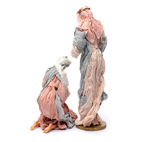 Holy family in resin and pink and light blue gauze 50 cm 4