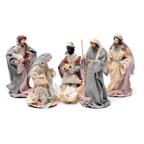 Nativity scene set of 6 pieces in resin sized 20 cm country style 1