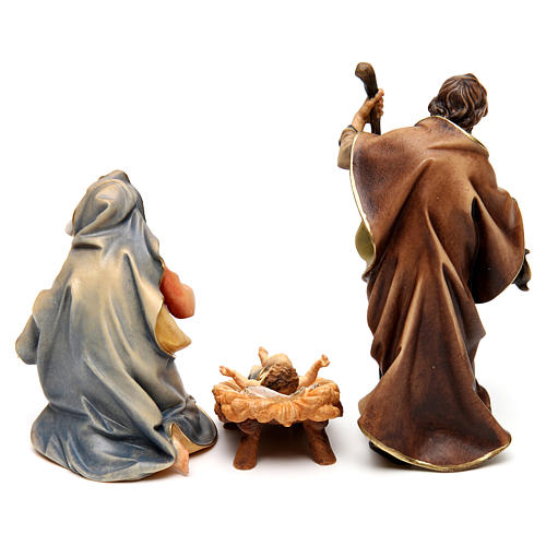 Original Nativity Scene in painted wood from Valgardena three pieces 12 cm 5