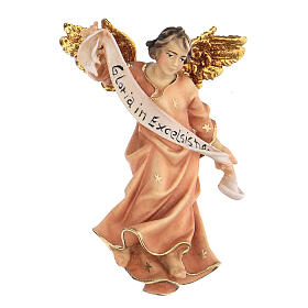 Red Angel statue, 10 cm Original Nativity model, in painted Valgardena wood