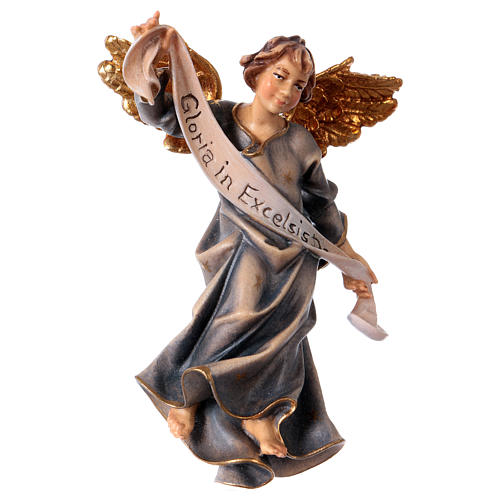Estatua ángel azul belén Original madera pintada Val Gardena 12 cm de altura media 1