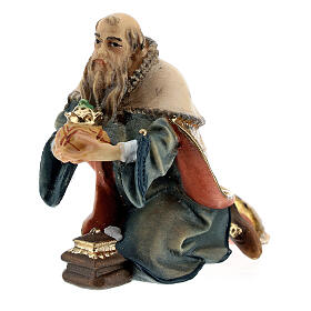 Statuetta Re inginocchiato presepe Original legno dipinto Valgardena 10 cm