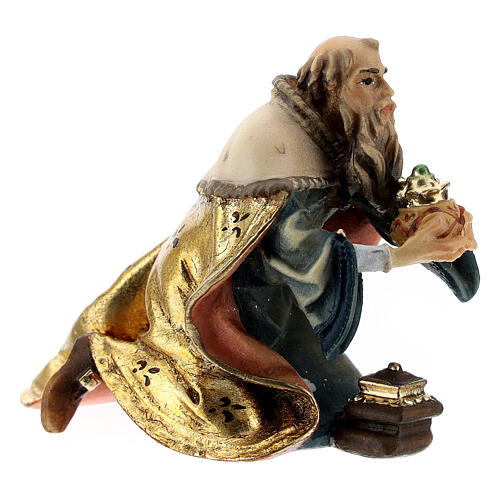 Statue of King Kneeling, 10 cm Original Nativity model, in painted Valgardena wood 2