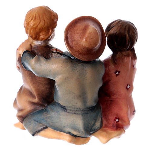 Estatua grupo niños sentados belén Original madera pintada Val Gardena 10 cm de altura media 4