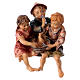 Estatua grupo niños sentados belén Original madera pintada Val Gardena 10 cm de altura media s1