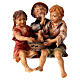 Estatua grupo niños sentados belén Original madera pintada Val Gardena 12 cm de altura media s1