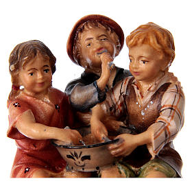 Three Children Sitting Figurine, 12 cm Original Nativity model, in painted Valgardena wood