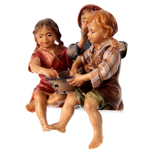 Three Children Sitting Figurine, 12 cm Original Nativity model, in painted Valgardena wood 3