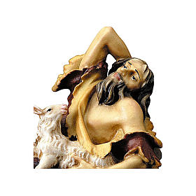 Estatua pastor acostado con cordero belén Original madera pintada Val Gardena 10 cm de altura media