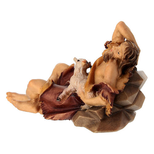 Estatua pastor acostado con cordero belén Original madera pintada Val Gardena 10 cm de altura media 3