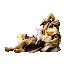 Figurka pasterz leżący z barankiem szopka Original drewno malowane Val Gardena 10 cm
