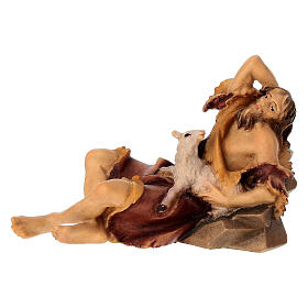 Shepherd Statue Laying with Lamb, 10 cm Original Nativity model, in painted Valgardena wood