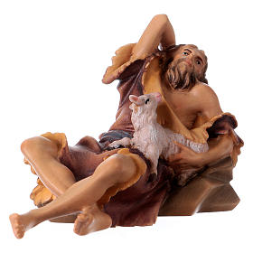Herdsman Laying Down with Lamb, 12 cm Original Nativity model, in painted Valgardena wood